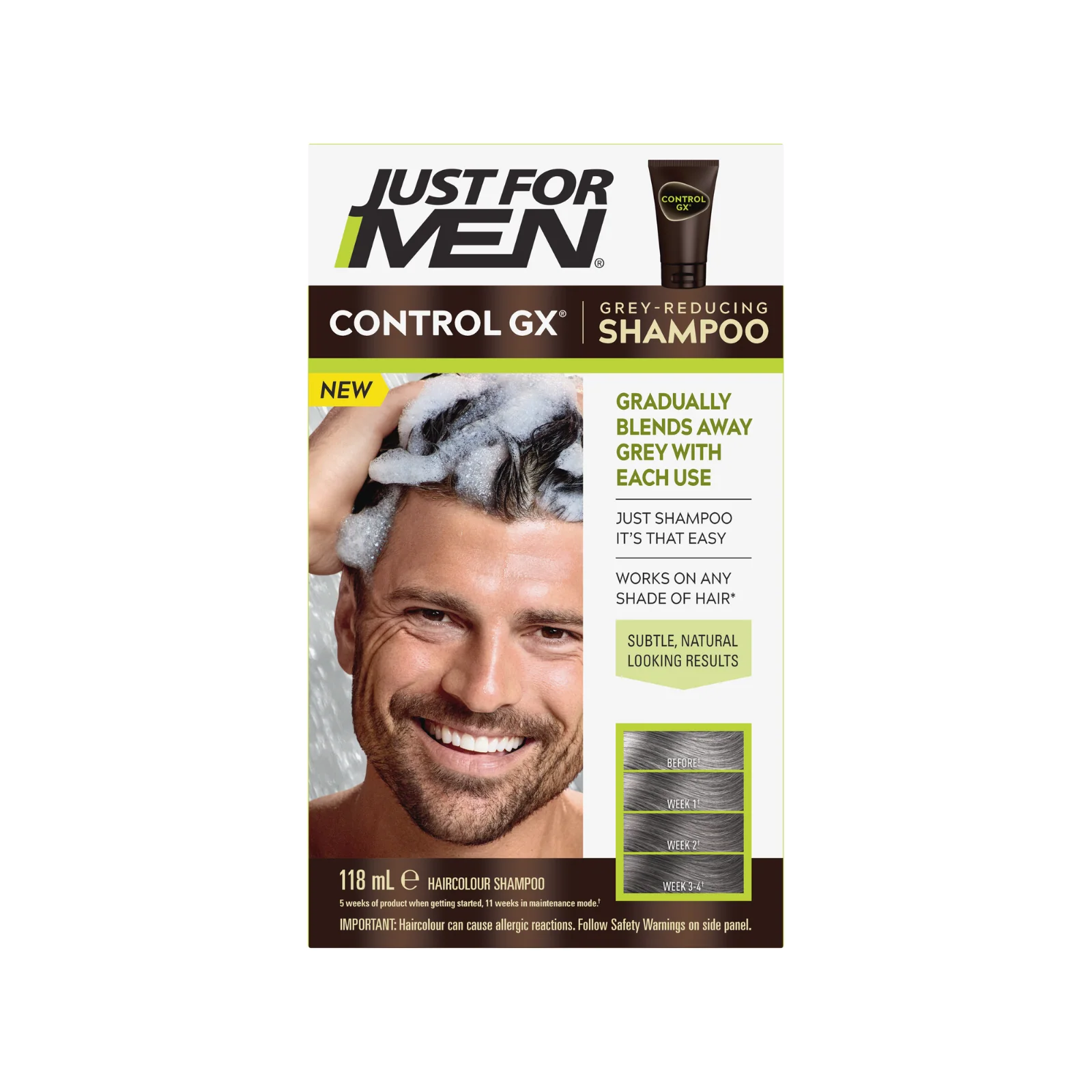 Just For Men, Control GX grey reducing shampoo, Gradual grey hair coverage with natural color, 118 ml